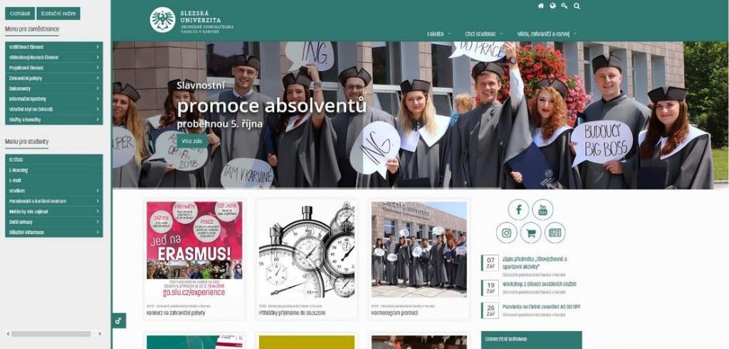 Menu pro studenty Hlavní www stránka SU OPF v Karviné, obrázek 9 Odkazy na tyto informační systémy: IS STAG, E-mail, E-