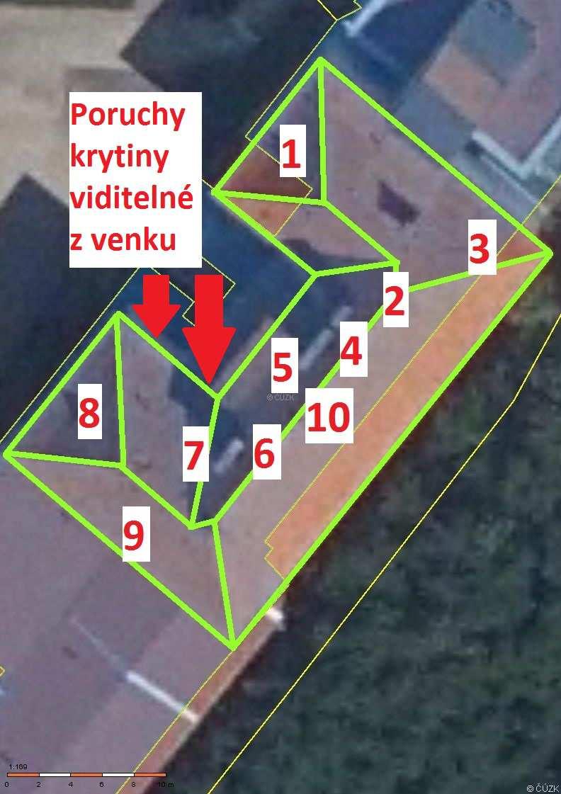 Foto č. 3, letecká mapa se zakreslením posuzovaných míst, které jsou popsány v odstavcích 3.1. až 3.10. a 3.12. 3.1. Posuzované místo č. 1 (foto č.