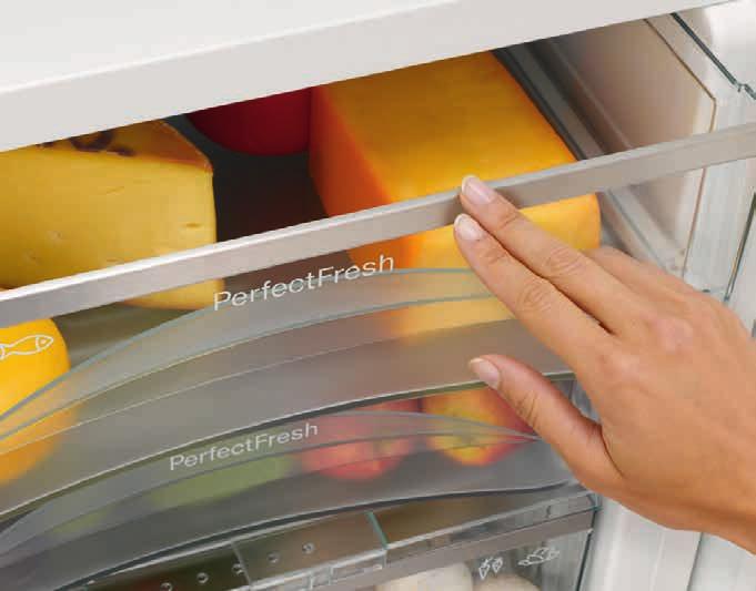 chladicí části PerfectFresh, ComfortClean, DynaCool, NoFrost, SoftClose, Click2open Elektronická regulace a indikace