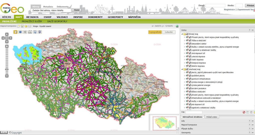 Geoportál INSPIRE - 1 S kraji, které mají problém se zobrazováním