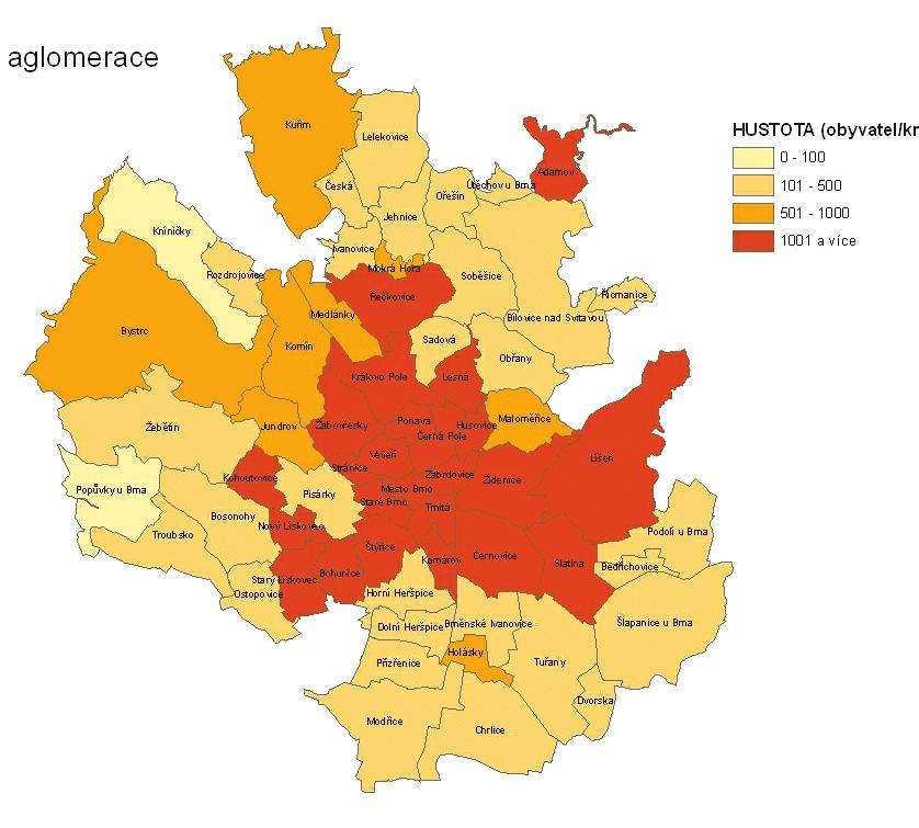 Strana 7683 Starý Lískovec 3,28 14 220 4 330 Stránice 0,93 4 896 5 290 Štý ice 3,33 8 635 2 596 Trnitá 1,90 3 467 1 828 Tu any 9,61 2 100 218 Út chov u Brna 1,18 446 379 Veve í 1,98 22 366 11 320