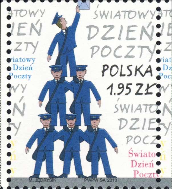 - 18 - menńího nápisu, vņdy z pravé strany svislé perforace známky, jsou nad sebou poslední písmena vńech tří nápisů (Światowy y / Dzień ń / Poczty y).