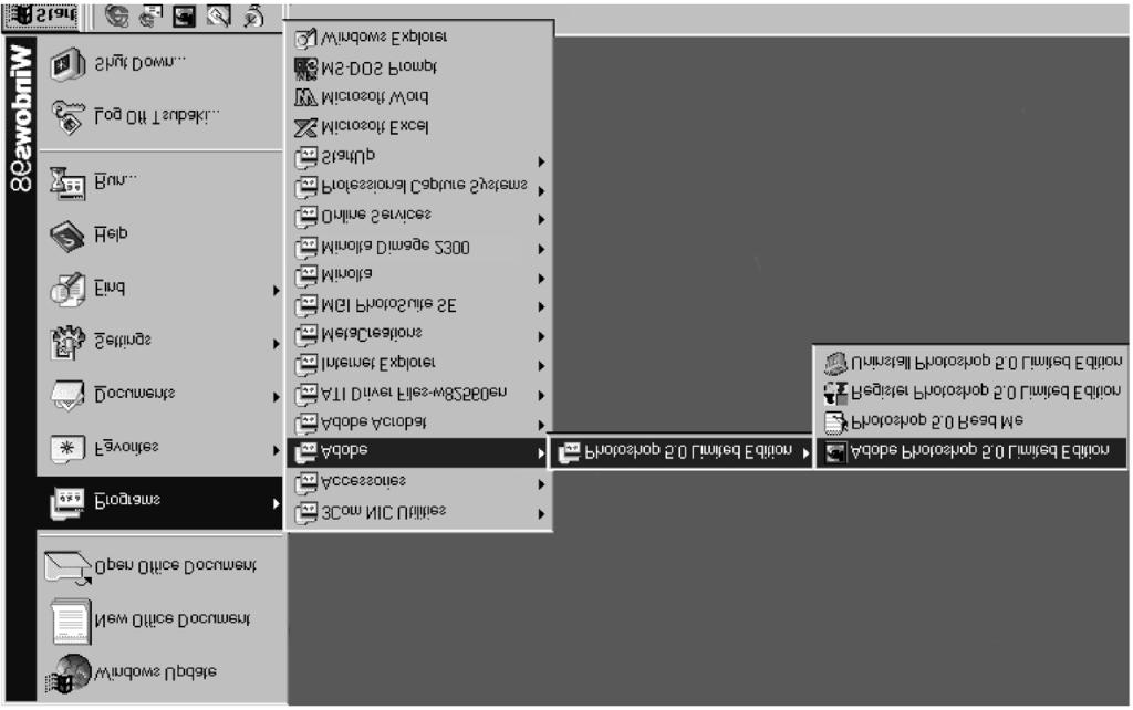 Spuštění programového vybavení Spuštění ovladače TWAIN V následujícím příkladu je použita aplikace Adobe Photoshop