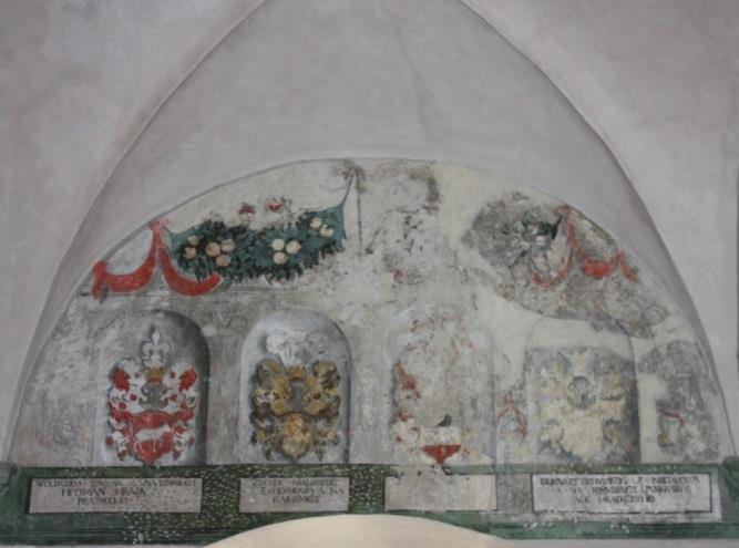 Čtyři erby v iluzivních nikách, 1558, malba all