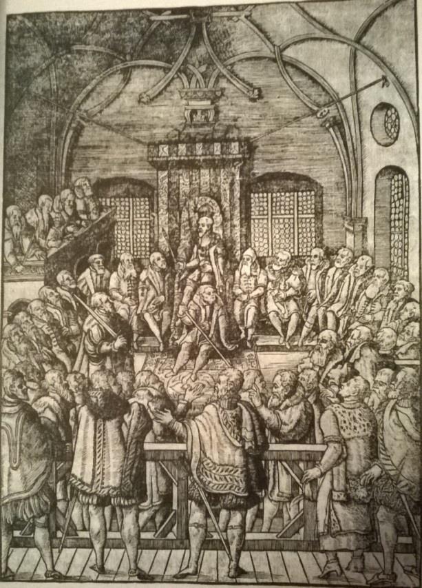 35. Zasedání zemského soudu, 1564, dřevořez, 137 x 119