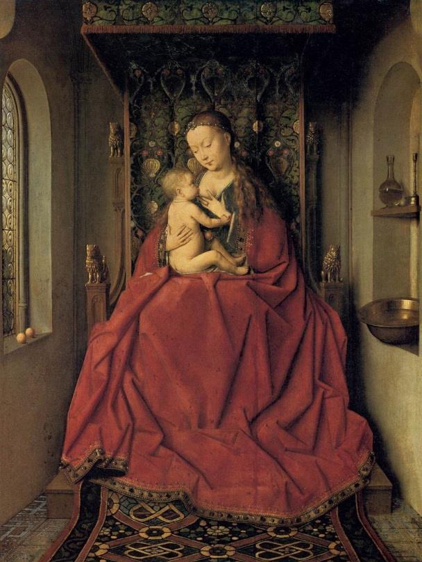 47. Jan van Eyck: Kojící Madona na trůnu, kolem roku 1435,