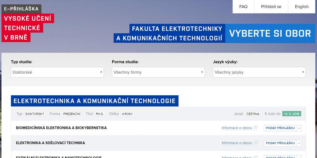 Témata doktorského studia e-přihláška https://www.vutbr.