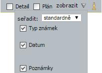 V pravé horní části po najetí kurzorem myši na zobrazit lze zaškrtnout podrobnější informace o známkách:
