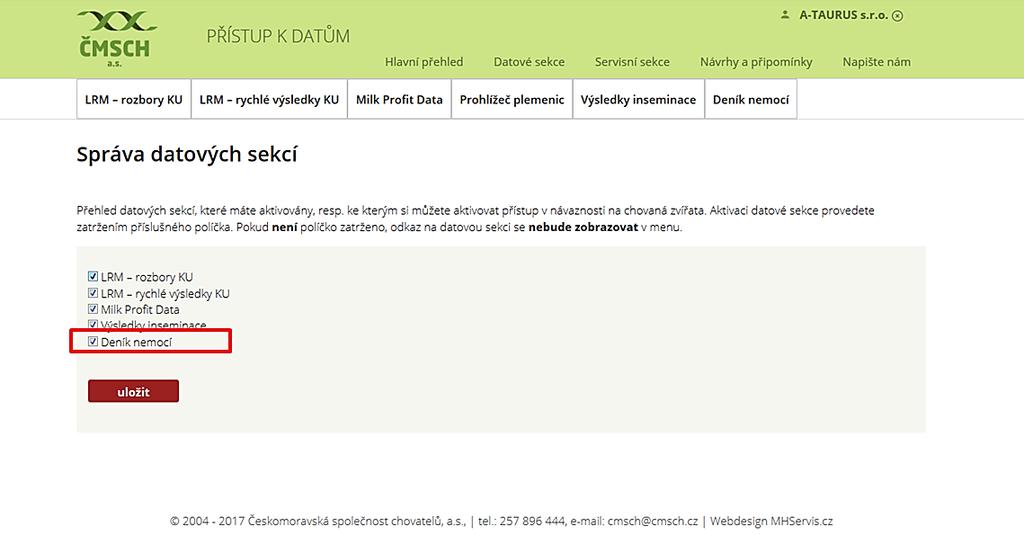 Krok 4: Zatržení políčka DENÍK NEMOCÍ (nutné pro zobrazení Deníku nemocí) UPOZORNĚNÍ!