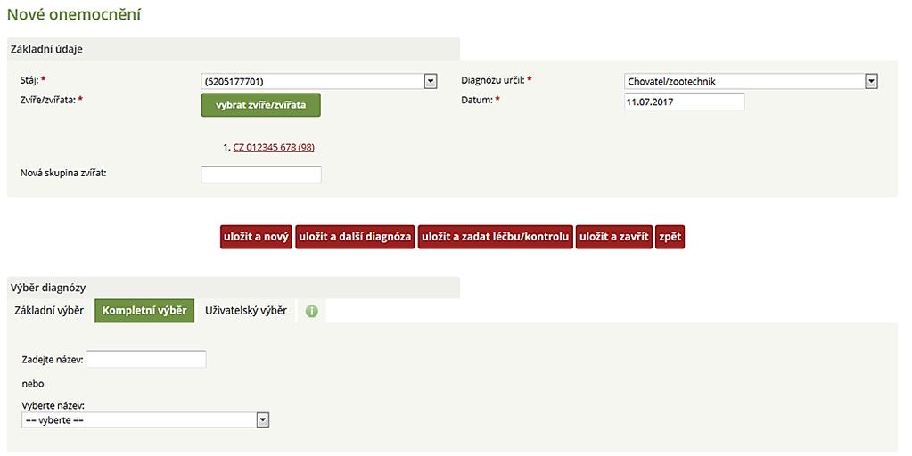 b) Výběr diagnózy výběrem z nabídkového menu Druhou možností je výběr názvu diagnózy z nabídkového menu Vyberte název, kde se nejprve objeví