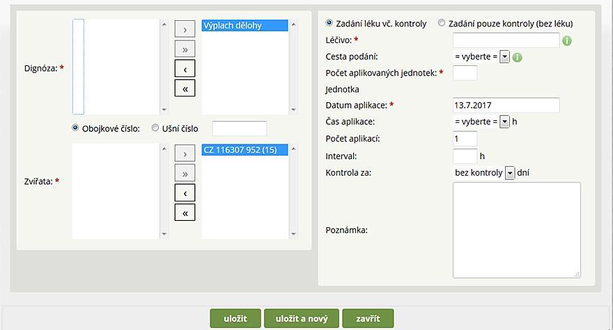 diagnózou nepracuje (práce bude vysvětlena v případě zadání dvou diagnóz u jednoho nebo více zvířat