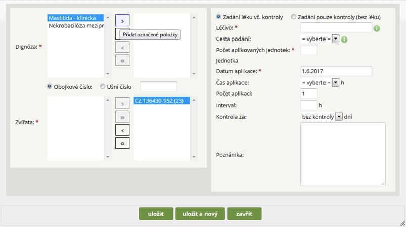 Krok 6: Výběr první diagnózy k zadání léčiv. Pozn.