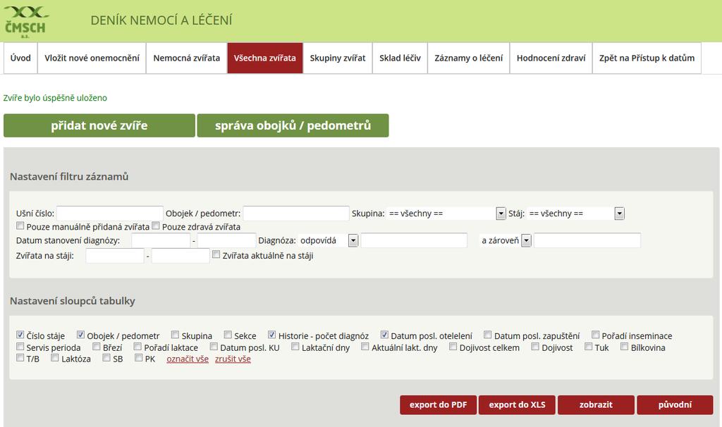 Krok 4: Úspěšné zadání zvířete do databáze generování automatického upozornění.