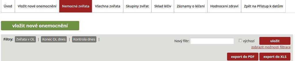 NEMOCNÁ ZVÍŘATA A PRÁCE S DATY Tento modul Deníku nemocí a léčení zobrazuje chovateli informace o zvířatech, která jsou nemocná, léčená, v ochranné lhůtě apod.
