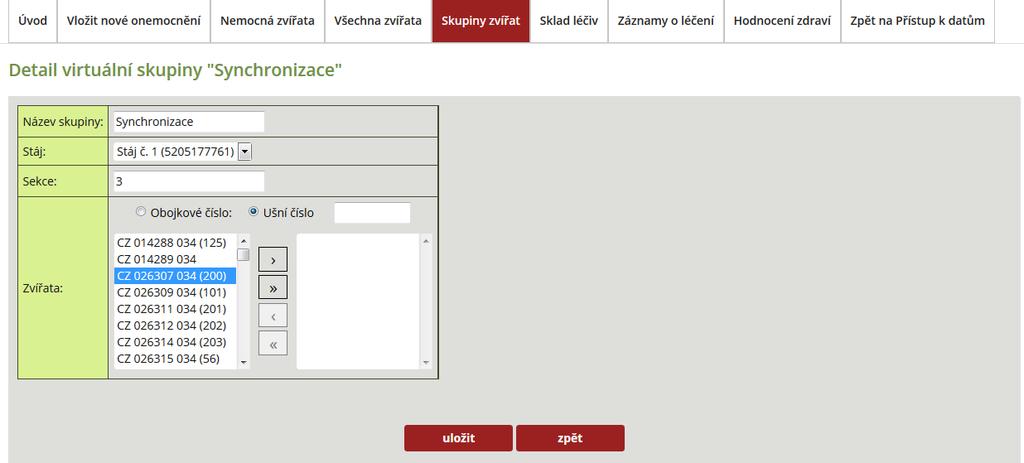 (dojde ke smazání skupiny ze seznamu virtuálních skupin zvířat).