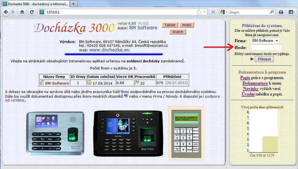 BM Software, Němčičky 84, 69107 Němčičky u Břeclavi Vývoj, výroba, prodej a montáž docházkových a identifikačních systémů Tel: 519 430 765, Mobil: 608 447 546 e-mail: bmsoft@seznam.cz web: http://www.