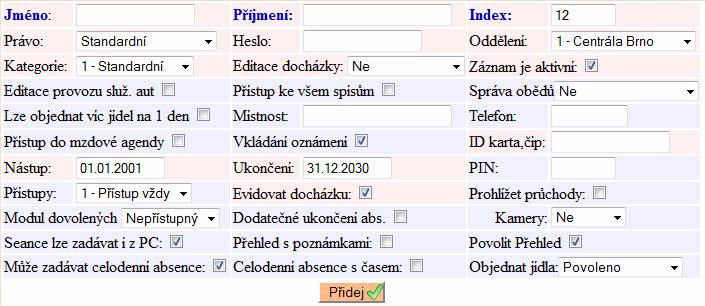 Pomocí položky V menu Zaměstnanci / Editace docházky zakázat Generátor docházky si může administrátor skrýt generátor docházky v menu Zaměstnanci / Editace docházky.