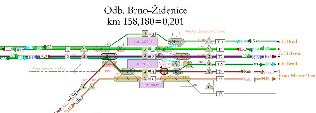 jet po koleji č. 4, která má být používána příměstskými vlaky linky S3 ve směru Brno Královo Pole.