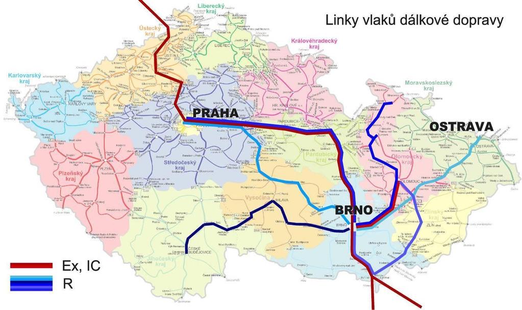 Z pohledu nákladní dopravy je pro uzel Brno nejvíce zatěžujícím tranzit ve směru sever-jih reprezentovaný směry Havlíčkův Brod Břeclav a Česká Třebová Břeclav.