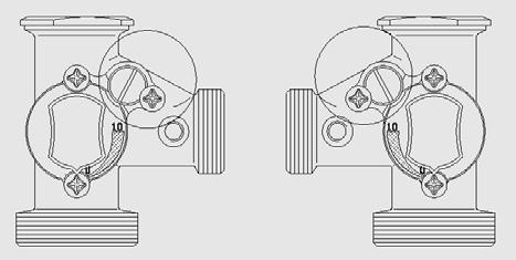 Při otevřeném bypassu stojí zářez nastavovacího šroubu (2) rovnoběžně s hranou kanálu bypassu. Při uzavřeném bypassu stojí zářez v pravém úhlu vůči hraně kanálu bypassu. 7.