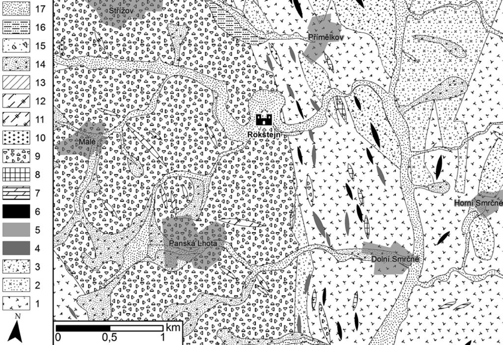 ANALÝZY KERAMICKÝCH MATERIÁLŮ Z HRADU ROKŠTEJNA Obr. 1. Geologická mapa okolí Rokštejna.