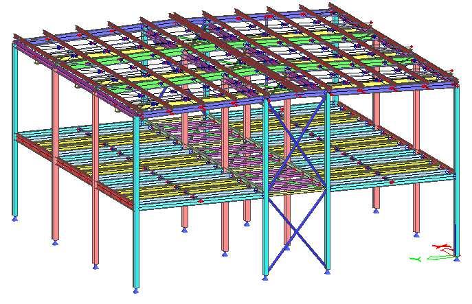 Příhradovéskelety-podrobnývýpočet Modelování konstrukce pomocí prutových prvků Spoje prvků kloubové Zatížení na ztužujících