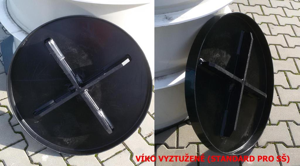 VSTUPNÍ OTVOR ŠACHET (VÍKA) Ve standardním provedení požadovat vyztužená víka, aby bylo zamezeno i při jednotlivém přejití propadu osoby do šachty. Víka musí být vyztužena křížovou výztuží.