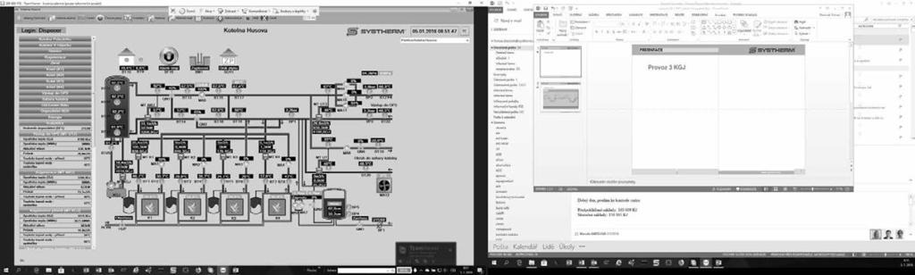 Obr. 3 Tepelný zdroj Husova řízení kaskády 5 zdrojů (pohled na dispečink WebHeatControl) Vychlazená zpátečka z CZT 40 60 C, která byla nejprve předehřáta v kondenzačních kotlích, je ohřáta v