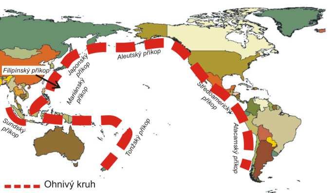 5. Výskyt zemětřesení Geografické rozmístění ohnisek zemětřesení je značně nerovnoměrné.