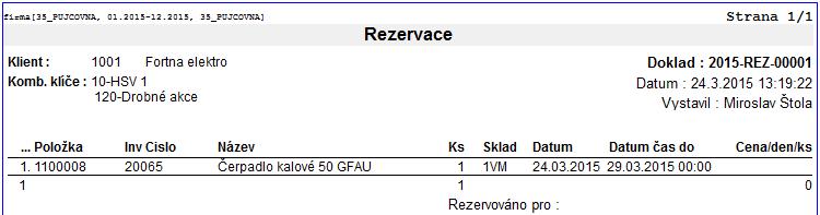 dostupných kusů, které lze zapůjčit Datum - počátek rezervace Dat do konec