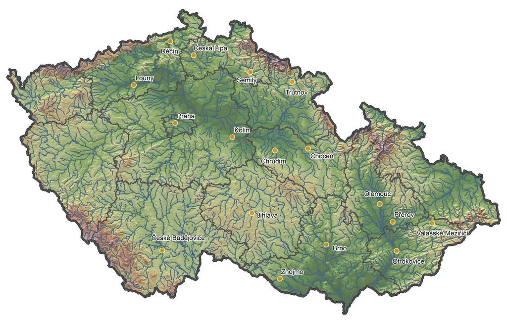 Šetření v letních měsících rku 2015 sedmnáct zvlených městech České