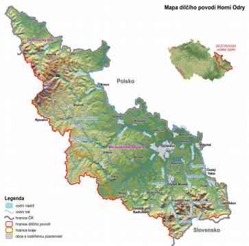 Základní charakterizace dílčího povodí horní Odry plocha 6 252 km2 průměrné srážky činí okolo 820 mm/rok délka říční sítě 7 756 km, nejvýznamnějšími toky jsou Odra (délka páteřního toku Odry v ČR 132