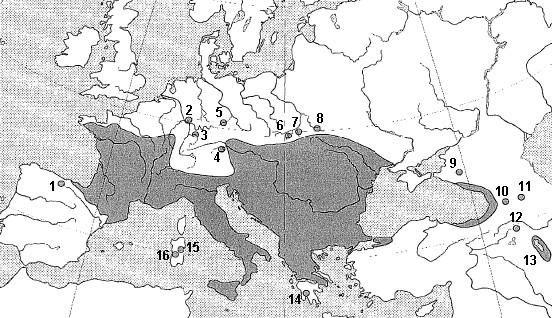 Příloha 1 Současný areál užovky stromové (Zamenis longissimus)(böhme 1993, GOMILLE 2002), vykreslen společně se Zamenis linaetus z jižní a střední Itálie Izolované populace a okrajové lokality užovky