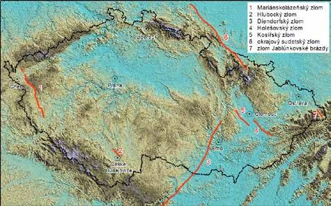 Foto: Petra Štěpančíková ÚSMH AV ČR Zlomy v ČR, na nichž probíhá nebo probíhal na oddělení neotektoniky a termochronologie paleoseismický, geomorfologický nebo geofyzikální průzkum ÚSMH AV ČR na