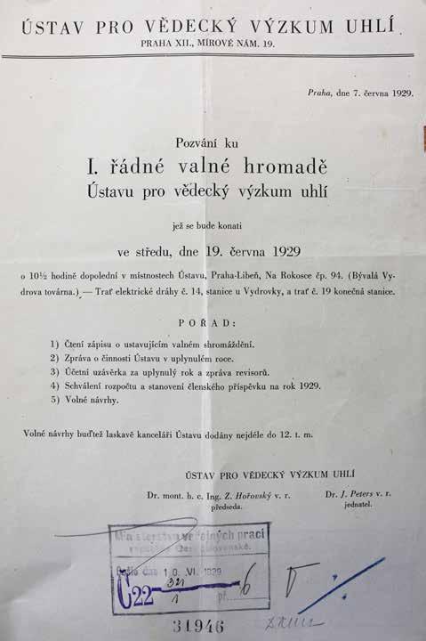 20 ÚSTAV PRO VĚDECKÝ VÝZKUM UHLÍ (ÚVVU) 21 prací), které bylo voleno valným shromážděním na tři roky. 23 Hlasování na valné hromadě probíhalo podle jednoduchého klíče.