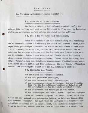 46 ÚSTAV PRO VĚDECKÝ VÝZKUM UHLÍ (ÚVVU) 47 První strana Statuten des Vereins Kohlenforschungsinstitut NA, fond Spolek pro chemickou a hutní výrobu, Vídeň, Ústí nad Labem, Praha, k. 535, inv. č.