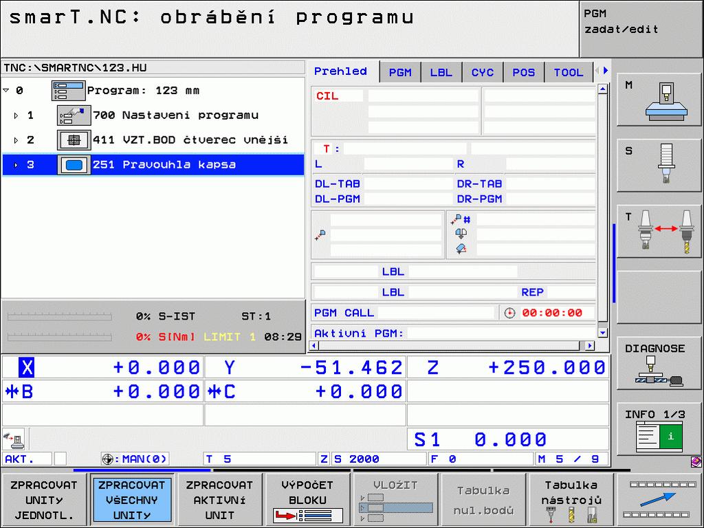 Grafické testování a zpracování programů UNIT Provedení jednotkového programu (UNIT) Jednotkové programy (UNIT) (*.HU) můžete zpracovávat v provozním režimu smart.