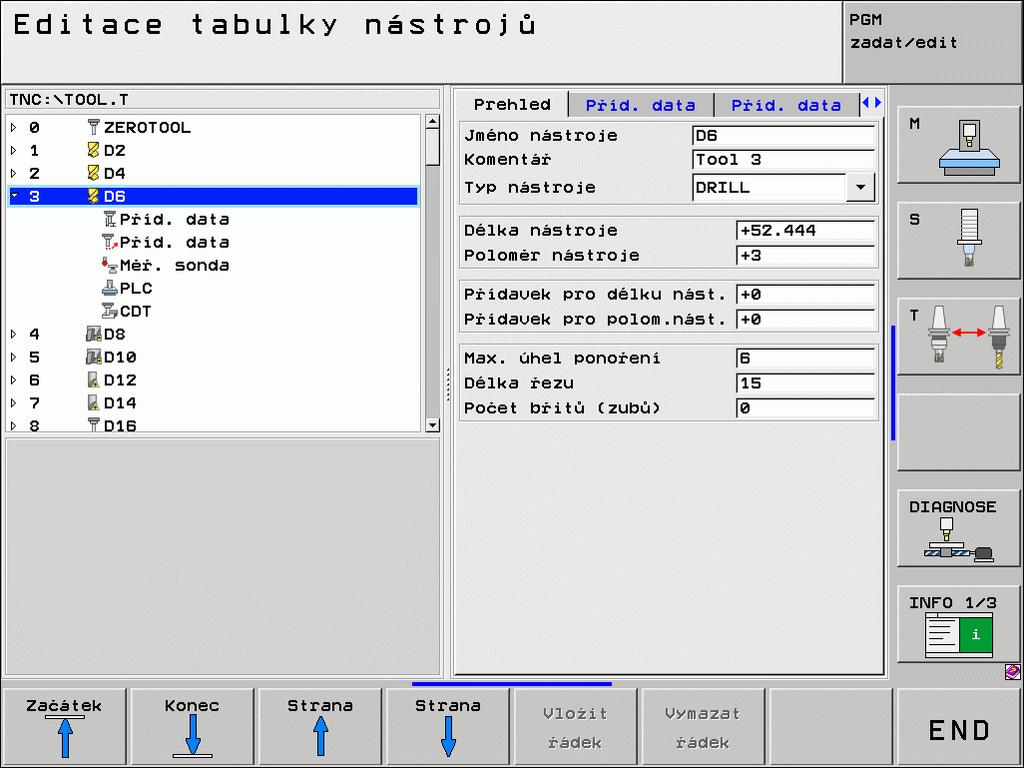 Základy Editace tabulky nástrojů Okamžitě po volbě provozního režimu smart.nc můžete editovat tabulku nástrojů TO
