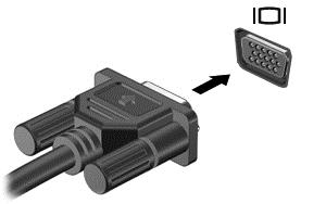 2. Z monitoru či projektoru připojte k portu VGA počítače tak, jak je znázorněno na ilustraci. 3.