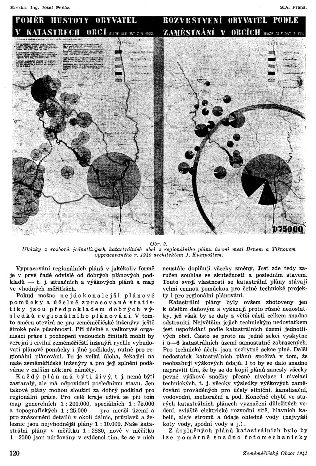 Obr. 9. Ukázky z rozborů jednotlivýsch katastrálních obcí z regionálního plánu území mezi Brnem a Tišnovem vypracovaného r. 1940 architektem J. Kumpoštem.