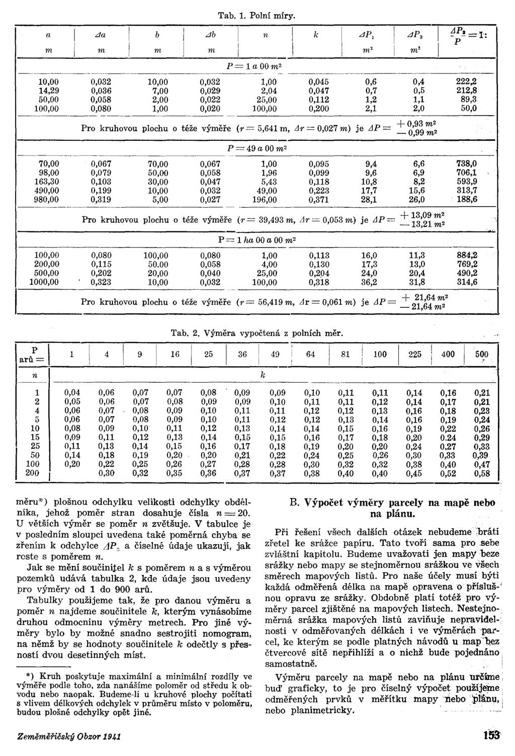 Tab. 1. Polní míry. a Lla b Lb m m m m n k LP, LP.