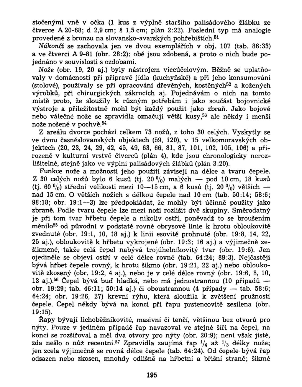 stočenými vně v očka (1 kus z výplně staršího palisádového žlábku ze čtverce A 2068; d 2,9 cm; š 1,5 cm; plán 2:22). Poslední typ má analogie provedené z bronzu na slovanskoavarských pohřebištích.