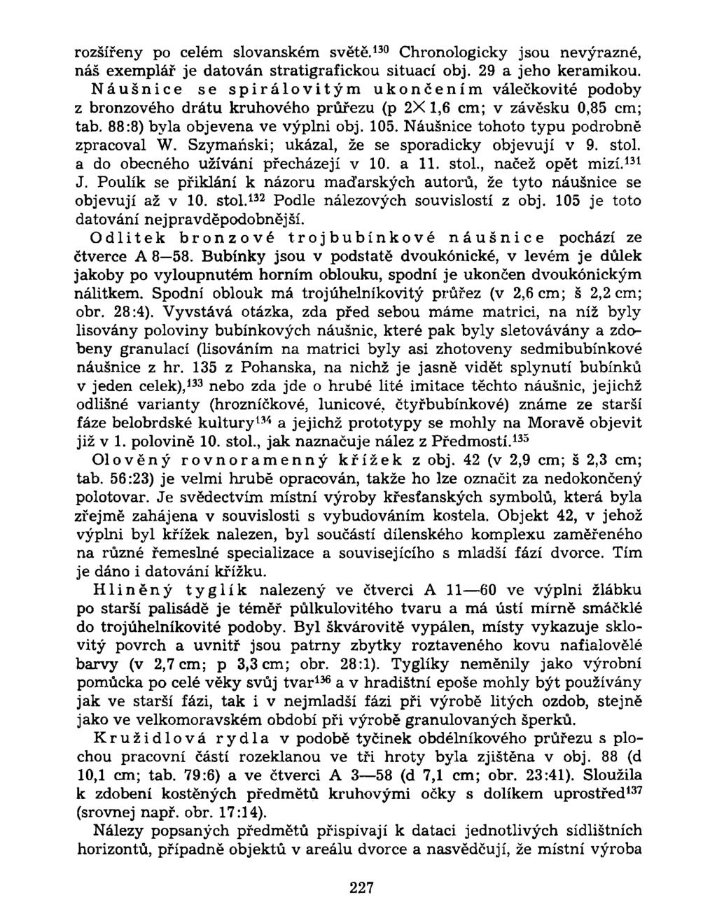 rozšířeny po celém slovanském světě. 130 Chronologicky jsou nevýrazné, náš exemplář je datován stratigrafickou situací obj. 29 a jeho keramikou.