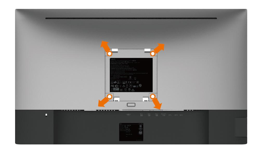 Upevnění na stěnu (volitelné) POZNÁMKA: Připevněte monitor k nástěnnému držáku šrouby M4 x 10 mm. Viz pokyny dodané s VESA sadou pro montáž na stěnu.