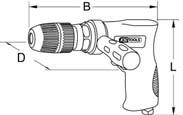 Pneumatická vrtačka nízké otáčky rozsah rychloupínací hlavičky pro vrták 0-13 mm s praktickou přepínací páčkou (doleva / doprava) vhodné k nepřetržitému provozu vhodná pro práci s obtížně