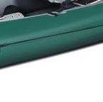 The infl atable kayak fl oor is fi tted with a marine plywood deck on its top, enabling safe standing.