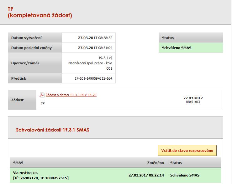 Nahrání kompletní Žádosti KMAS (upload) Po zobrazení statusu Schváleno SMAS od všech SMAS