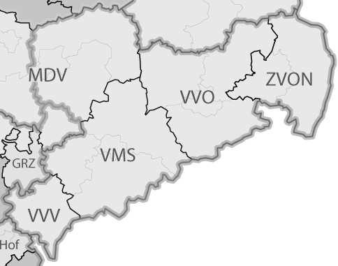 Příklady subsidiarity v organizování železniční dopravy v Bavorsku a Sasku Obr. 2: Uspořádání dopravních a tarifních svazů v Sasku (stav 2013). Zdroj: Nahverkehr-info.de, in: http://www.