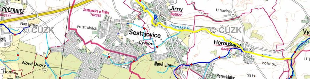Území zájmové části Horních Počernic v povodí Jirenského potoka (číslo hydrologického pořadí 1-04- 07-0570) je součástí dílčího úseku povodí Labe od Výrovky po Jizeru (č.
