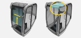 Mechanismus čelního skla s mnoha funkcemi Čelní skla EZ36 lze přizpůsobit podmínkám na staveništi: Uzavřené čelní sklo: ideální